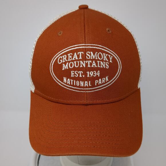 Great Smoky Mountains Est 1934 National Park Trucker Hat Orange OS Mesh Back - Picture 2 of 9